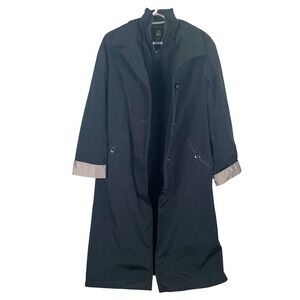 Vintage Gallery Petite Trench Coat‎ Womens Medium Petite PM Black Buttons Long